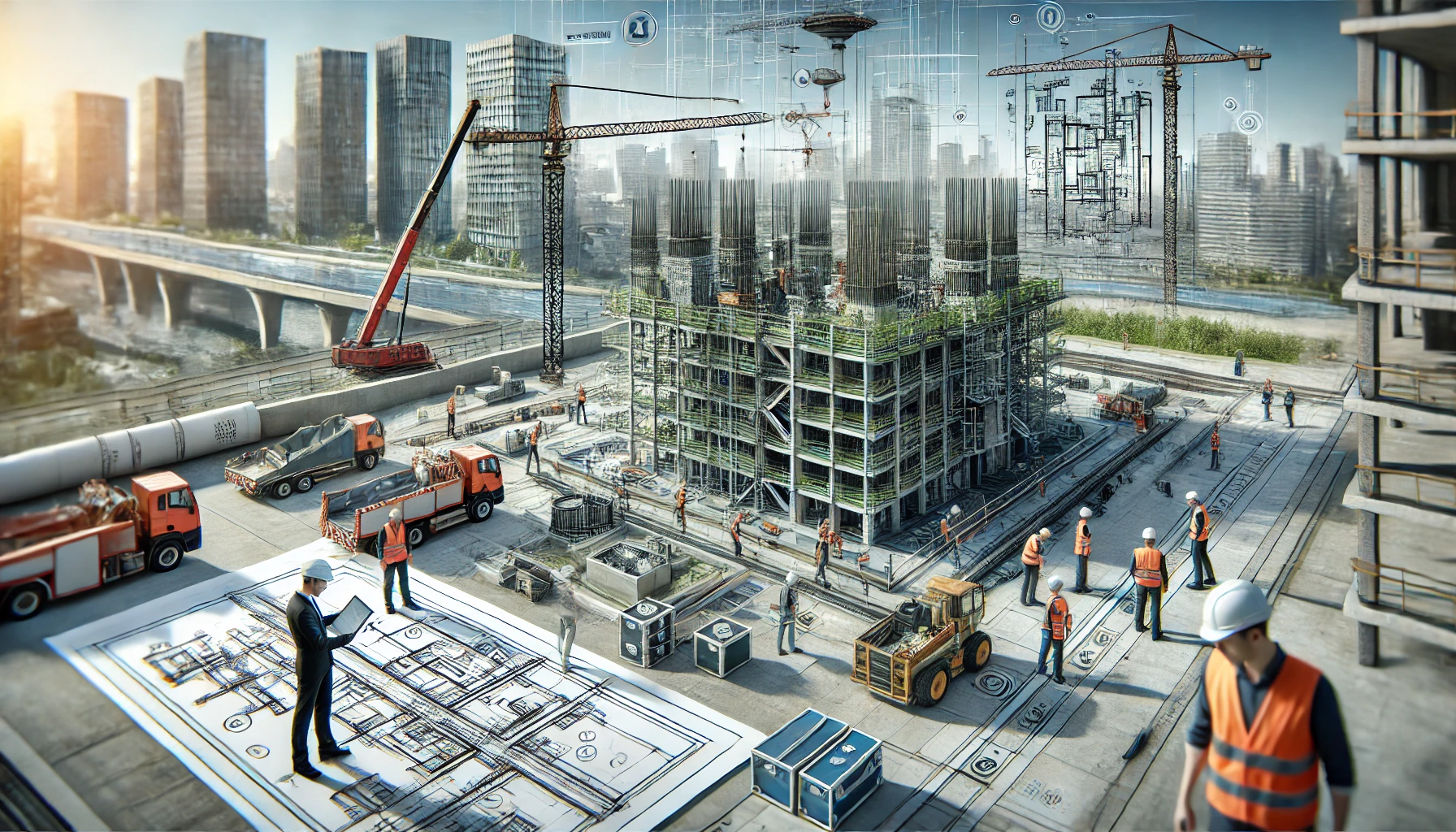 DALL·E 2024-10-25 10.18.19 - A realistic image of a construction project in progress, showcasing an advanced construction site where a team is executing a project based on detaile